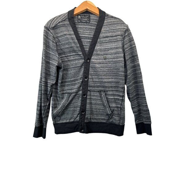 Vtg Marc Ecko Cut & Sew Mens Cardigan Sz M Deadly Threads Black Heathered Knit - Picture 1 of 12
